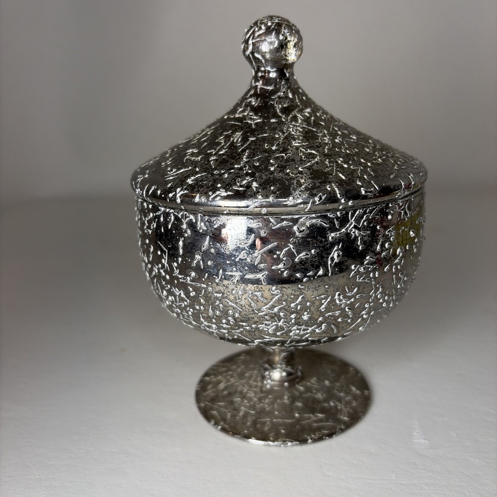 West Virginia Glass Covered Candy Dish Gold Splatter Textured Vtg‎ Retro MCM